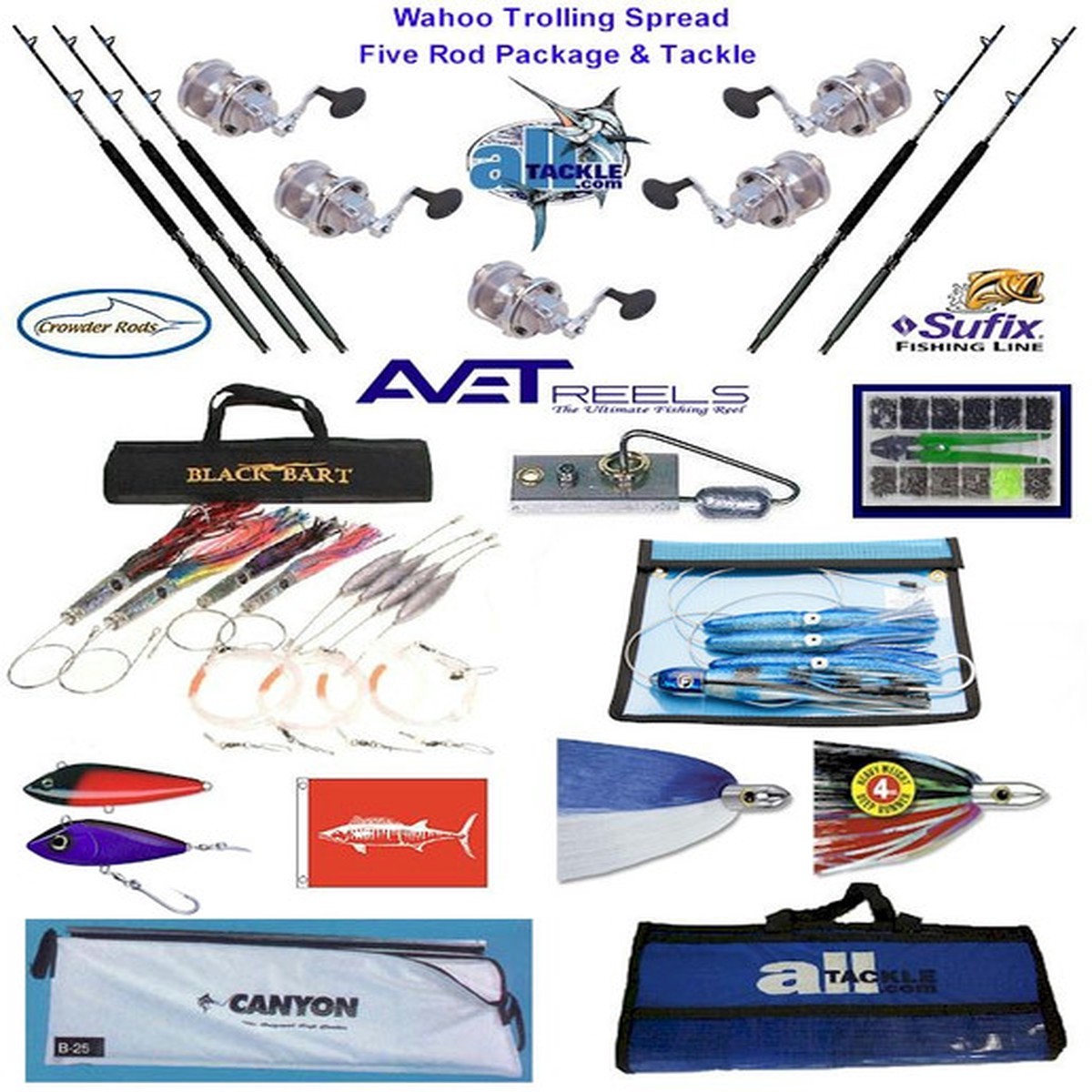 Alltackle Wahoo Fishing Gear Kit w/ Avet Reels & Crowder Rods