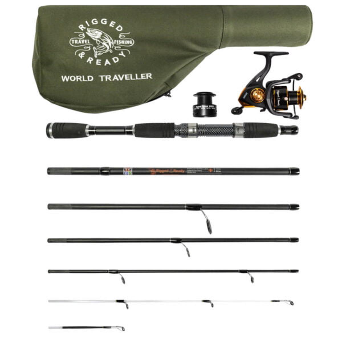 Rigged and Ready World Traveller 6 Section Spin Compact Travel Rod + 2 Tips + Reel