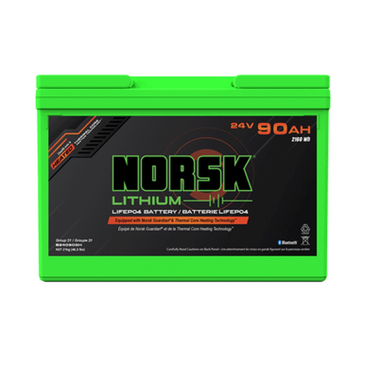 Norsk 24V 90AH LiFePO4 Heated Trolling Motor Battery