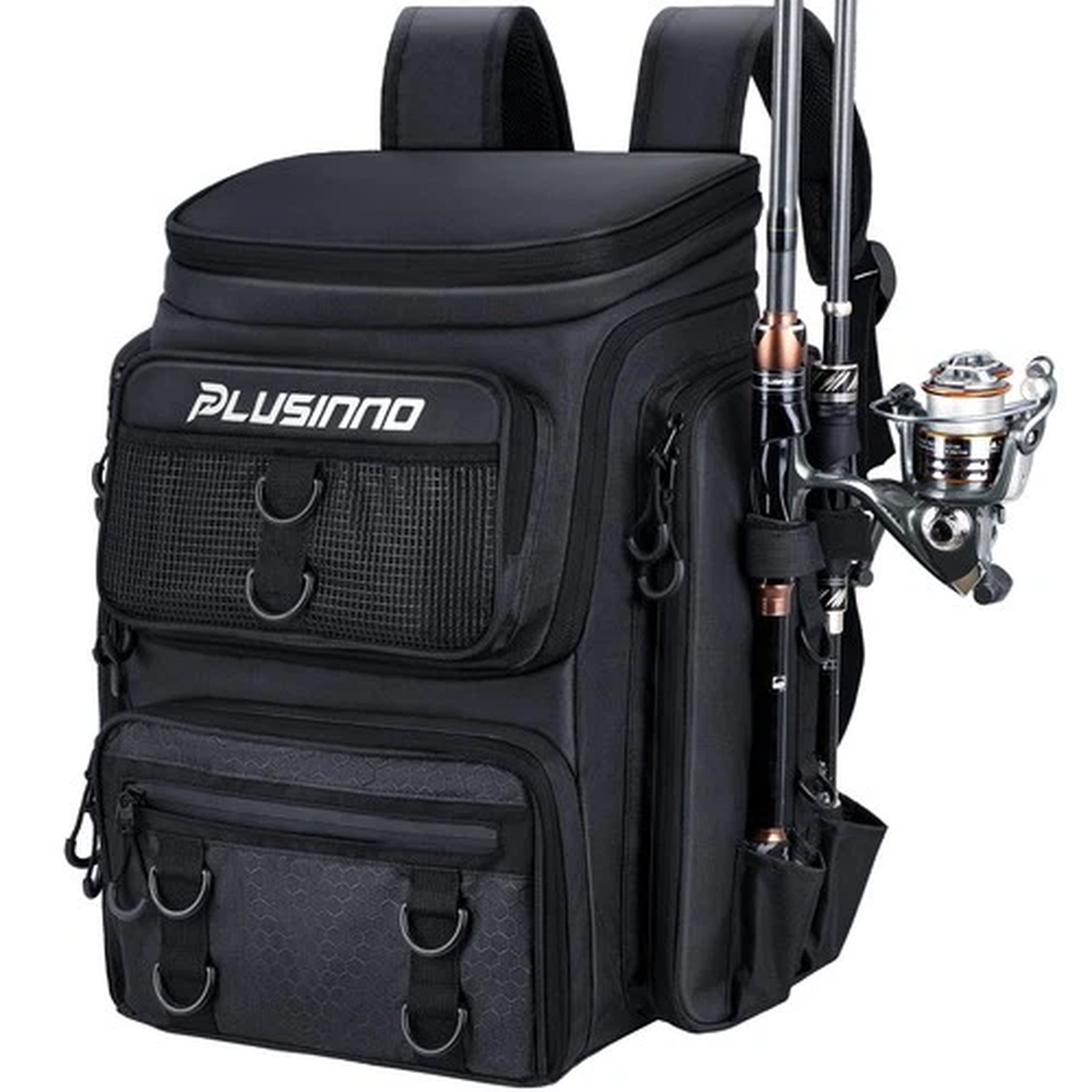 Fishing Backpack with Rod Holders Tackle Box, 42L Large Water-resistant Fish ...