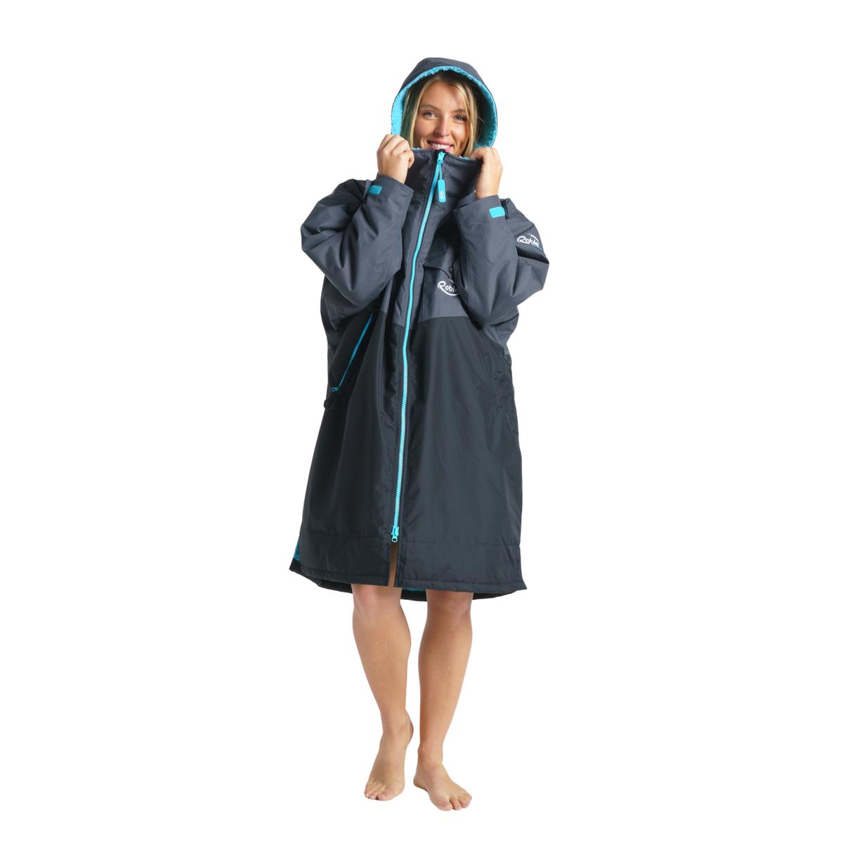 Robie Unisex Dry Series Recycled Long Sleeve Hardshell Changing Robe (Black/Charcoal/Blue Atoll)