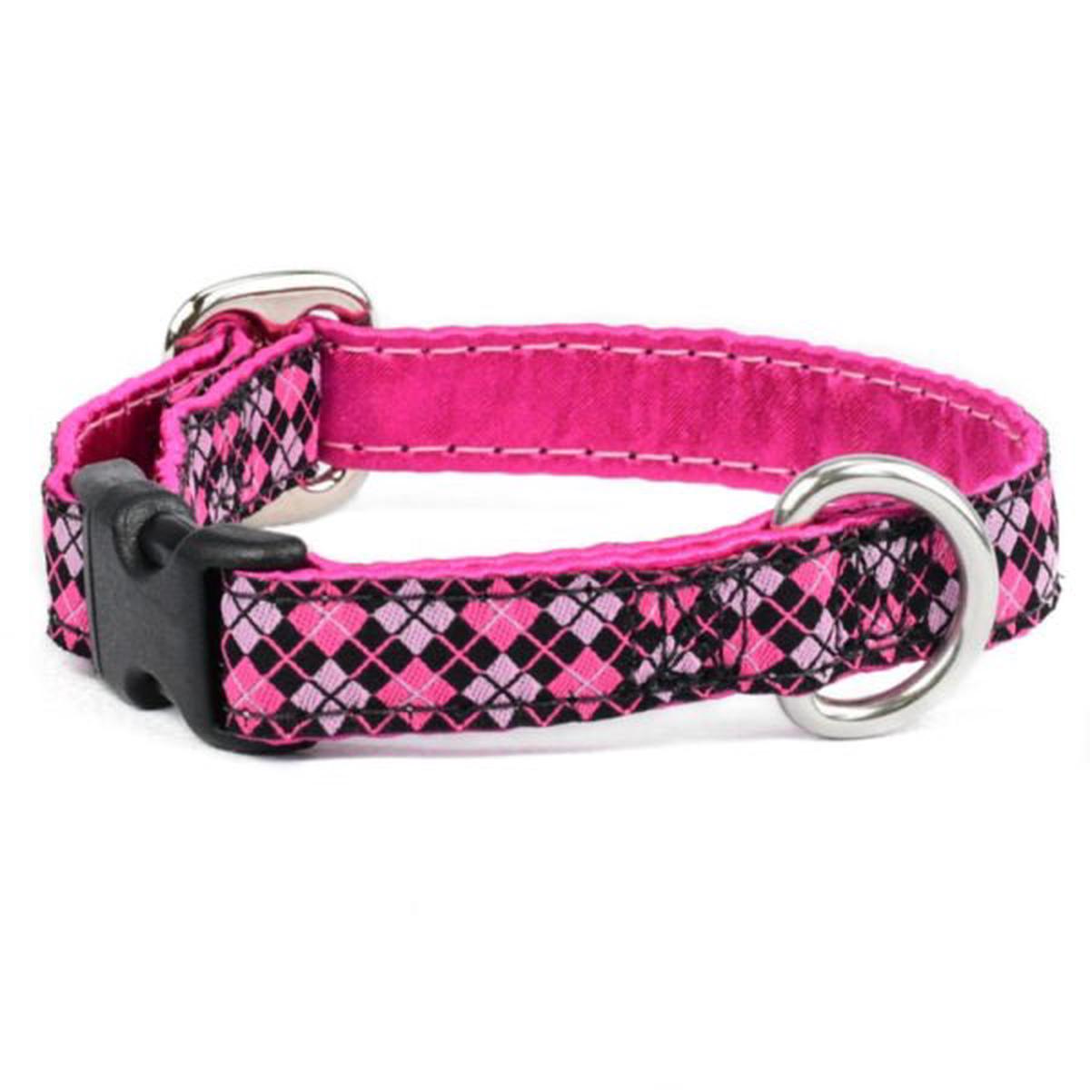 2 Hounds Design 5/8 Argyle Pink and Black Buckle Martingale Dog Collar