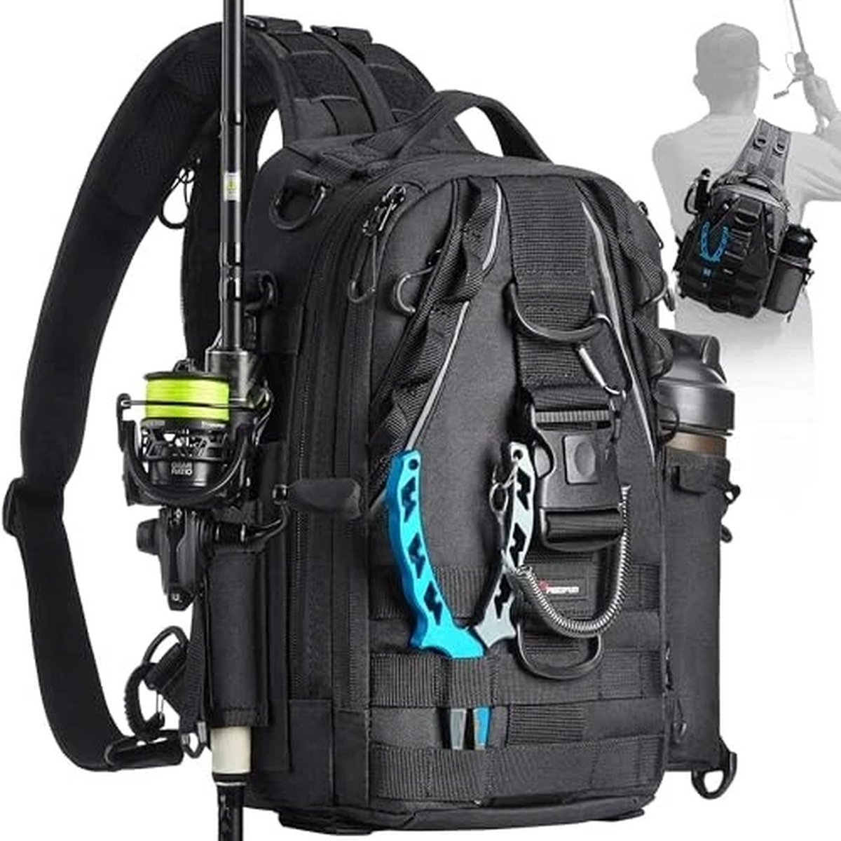 Fishing Tackle Backpack with Rod & Gear Black Standard (9.7*4.72*13.2 In)