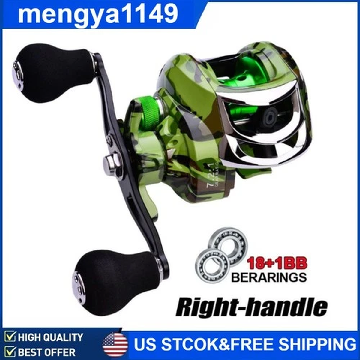 L/R Hand Fishing Baitcasting Reel 18+1BB 7.2:1 Gear Ratio Salt/Freshwater