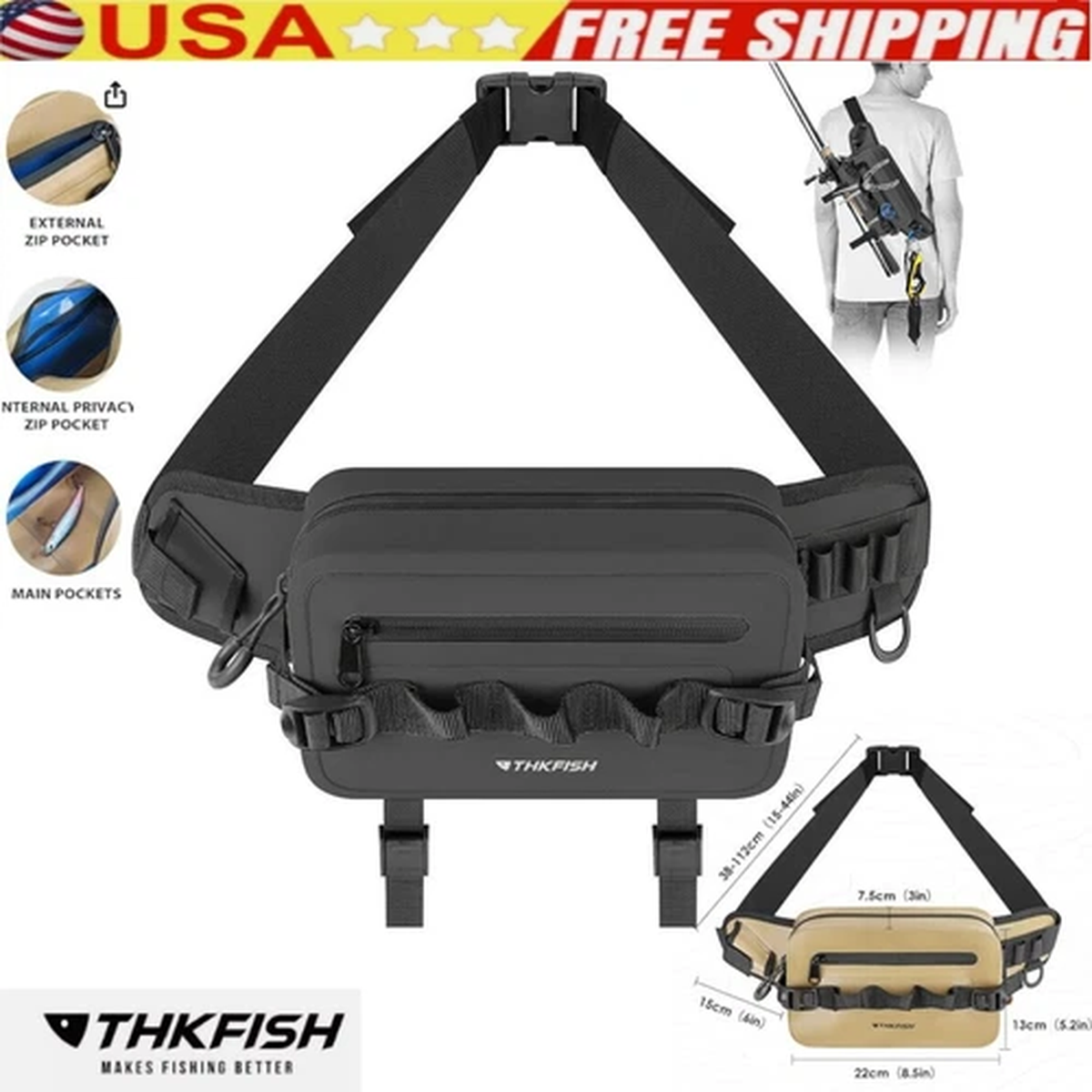 Waterproof Lightweight Fishing Waist Bag with Fishing Rod Holder for Fly Fishing