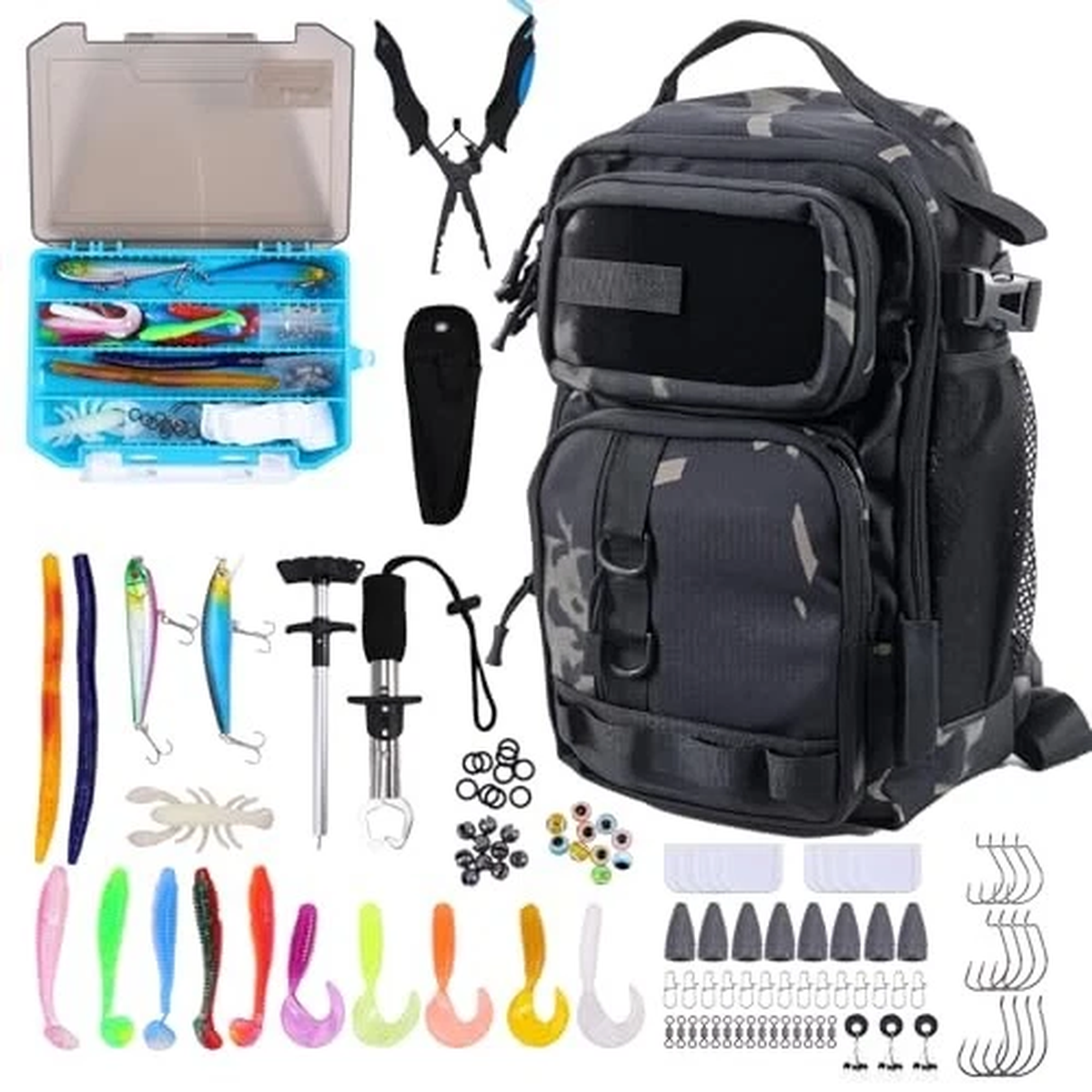 16.5Inch Fishing Backpack with Tackle Boxes, Fishing Backpack with Rod