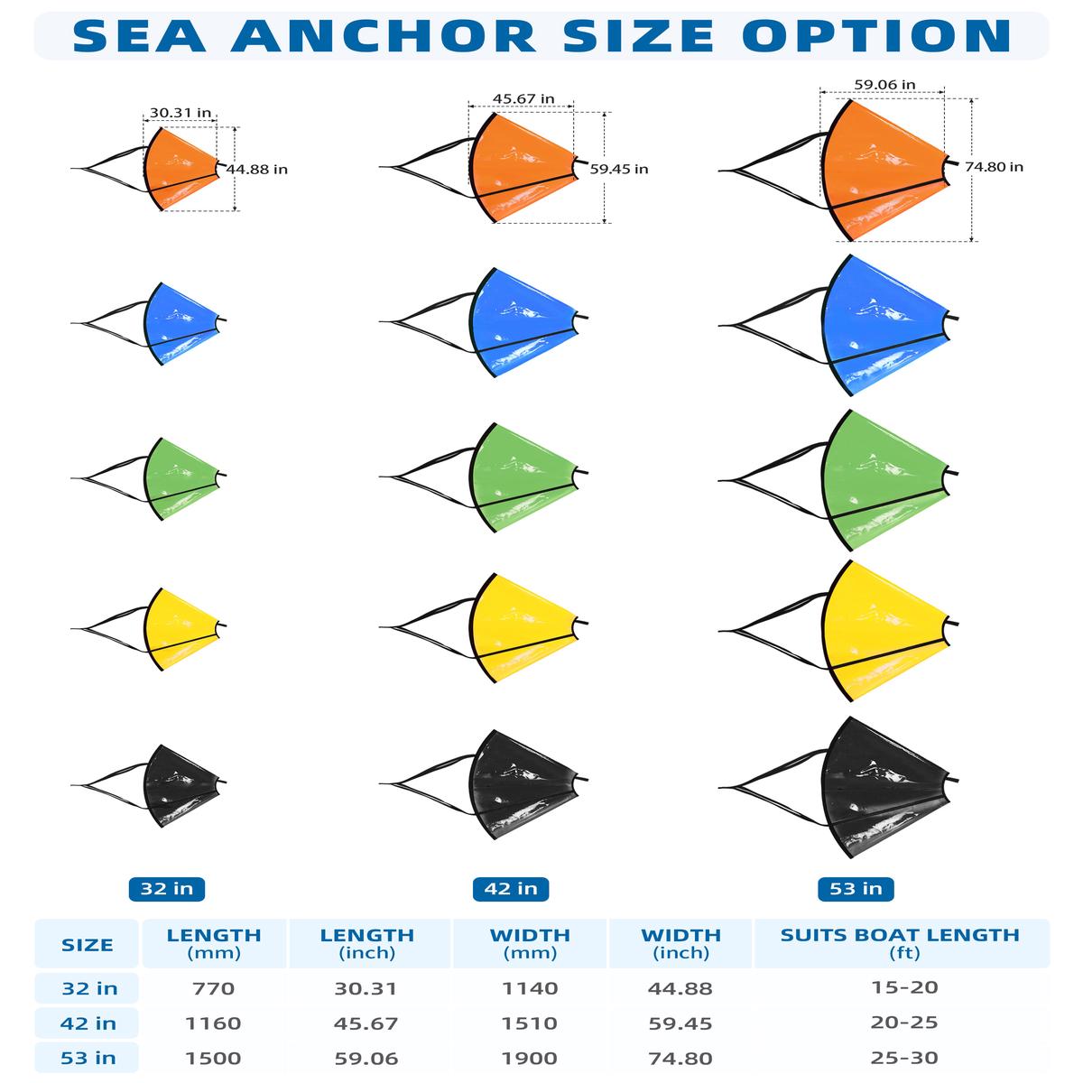 Bluewing 42'' Drift Sock Sea Anchors with Buoy Ball Float, Orange 20-25' Boat