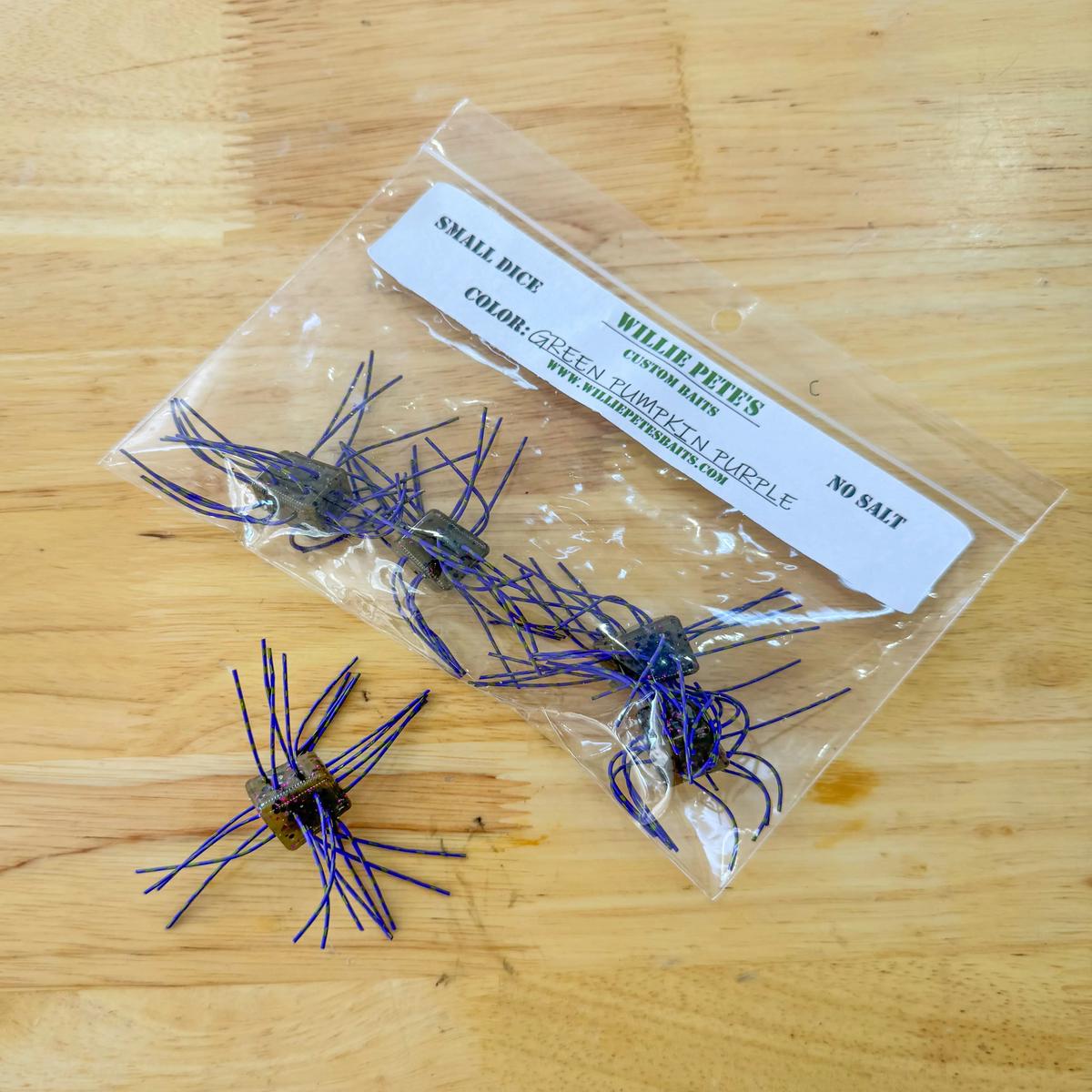 Willie Pete's Crazy Dice 1/2 (5 pack) - Green Pumpkin Purple (NO SALT)