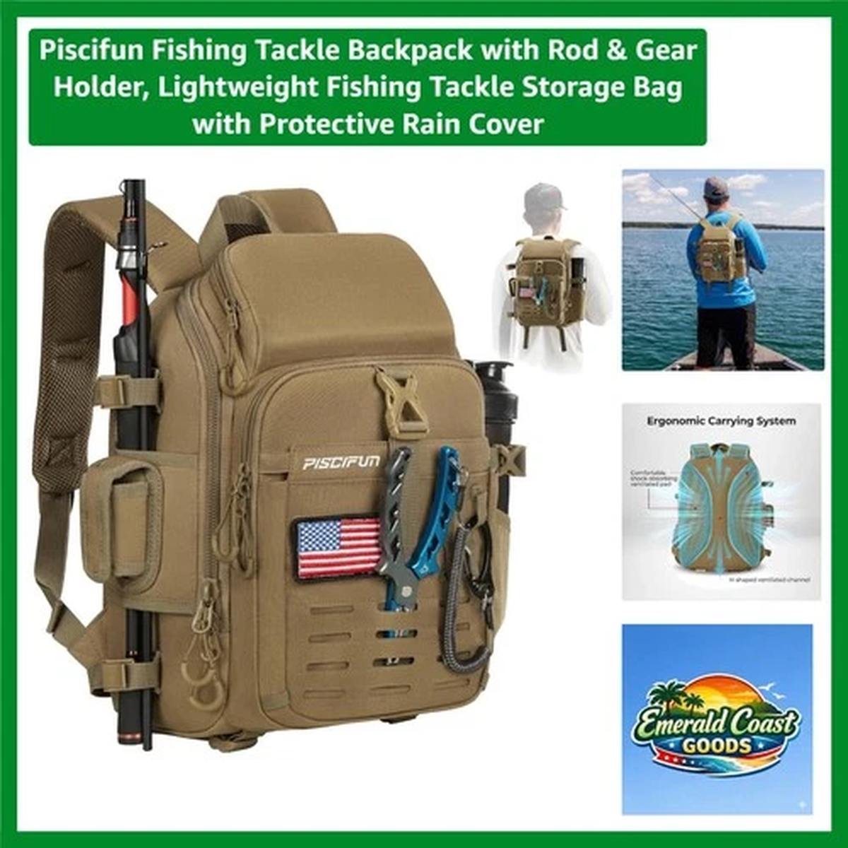Fishing Tackle Storage Bag with Rain Protection and Comfortable Shoulders - 20L