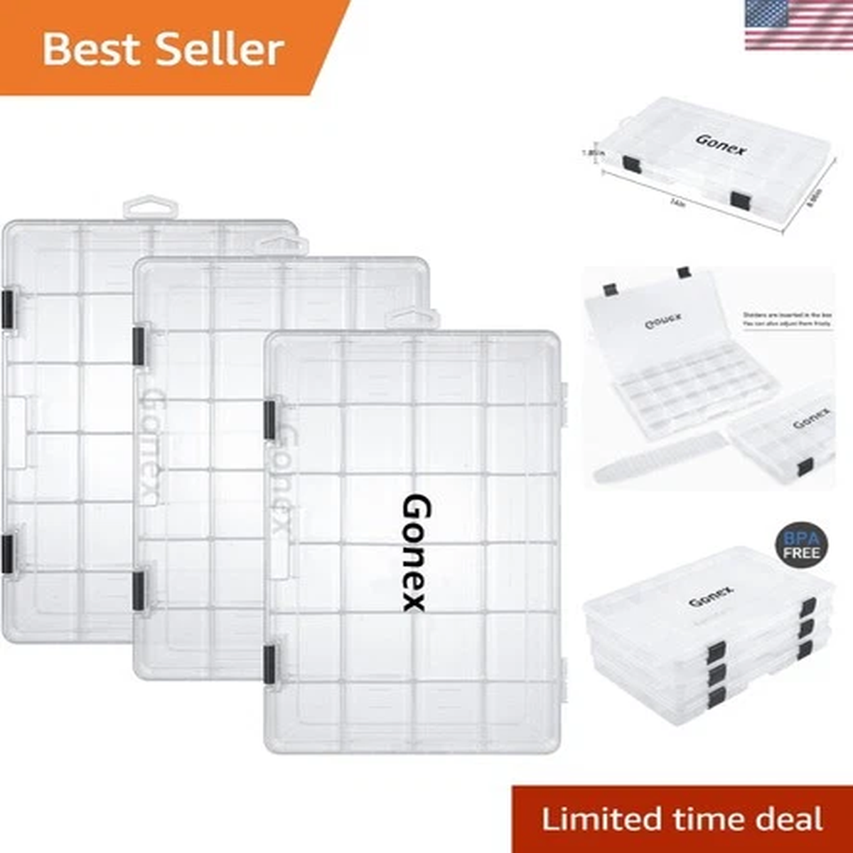 Transparent Fishing Tackle Box 3 Pack - Adjustable Dividers for Perfect Storage