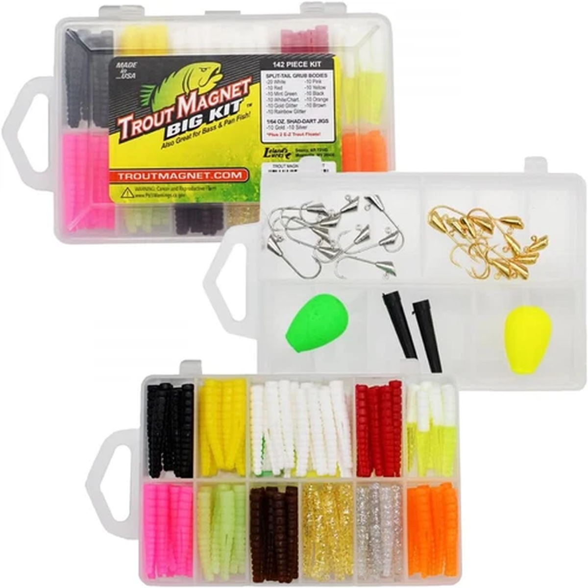 Original 142-Piece Trout Fishing Gear Kit - 120Pc Grub Lures with Neon Bait, 20