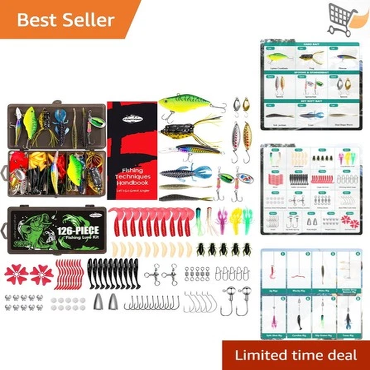 Fishing Lures Tackle Box 126pcs Soft Baits Hooks Weights Freshwater Bass Walleye