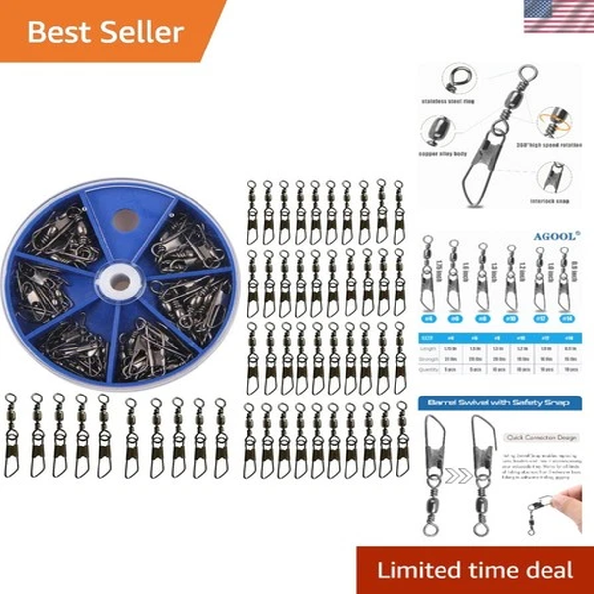 High Performance 50pcs Barrel Swivel Snap Kit - Easy Open Design Tackle Solution