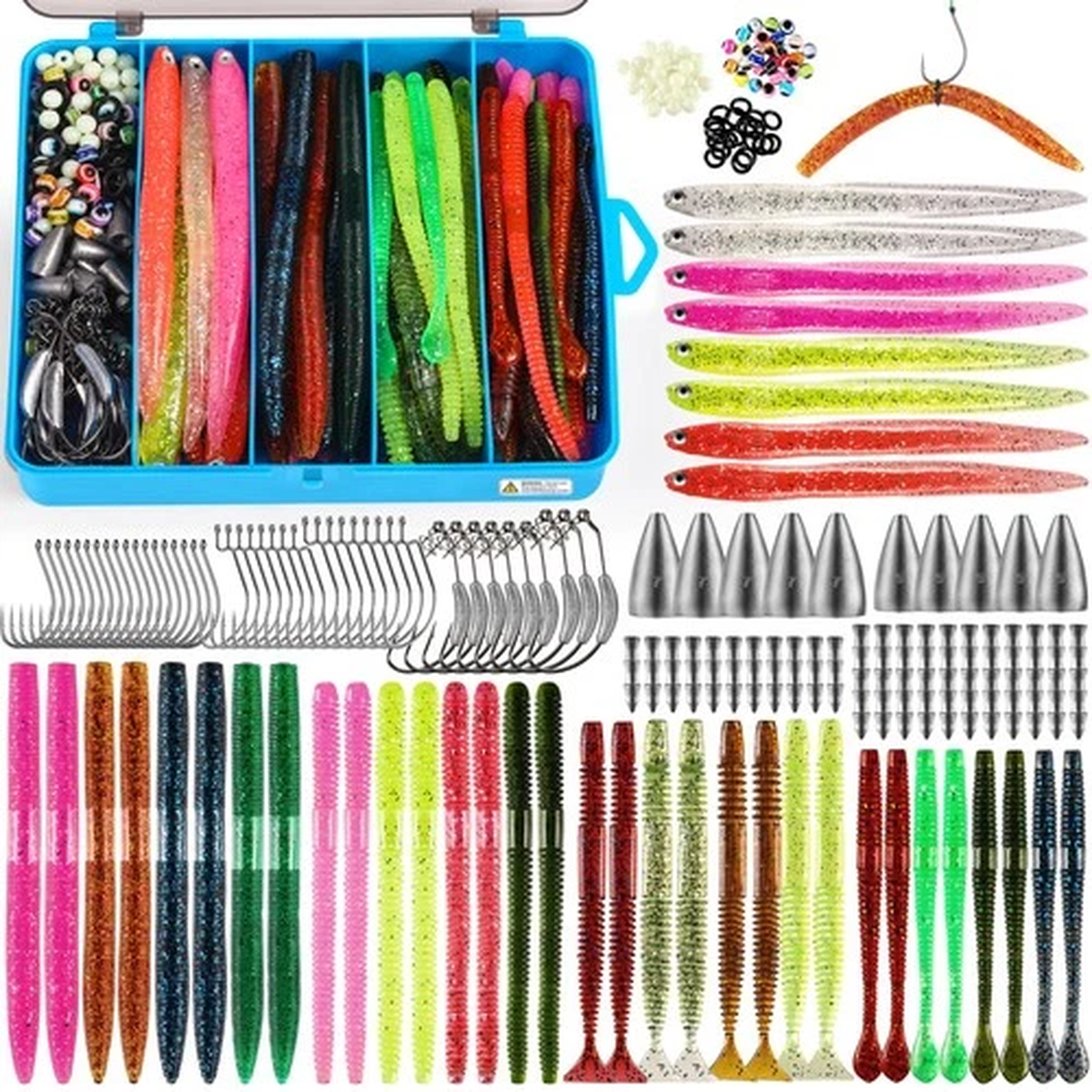 Fishing Lures, 220PCS Bass Fishing Kit with Wacky Worm, Soft Plastic Baits, F...