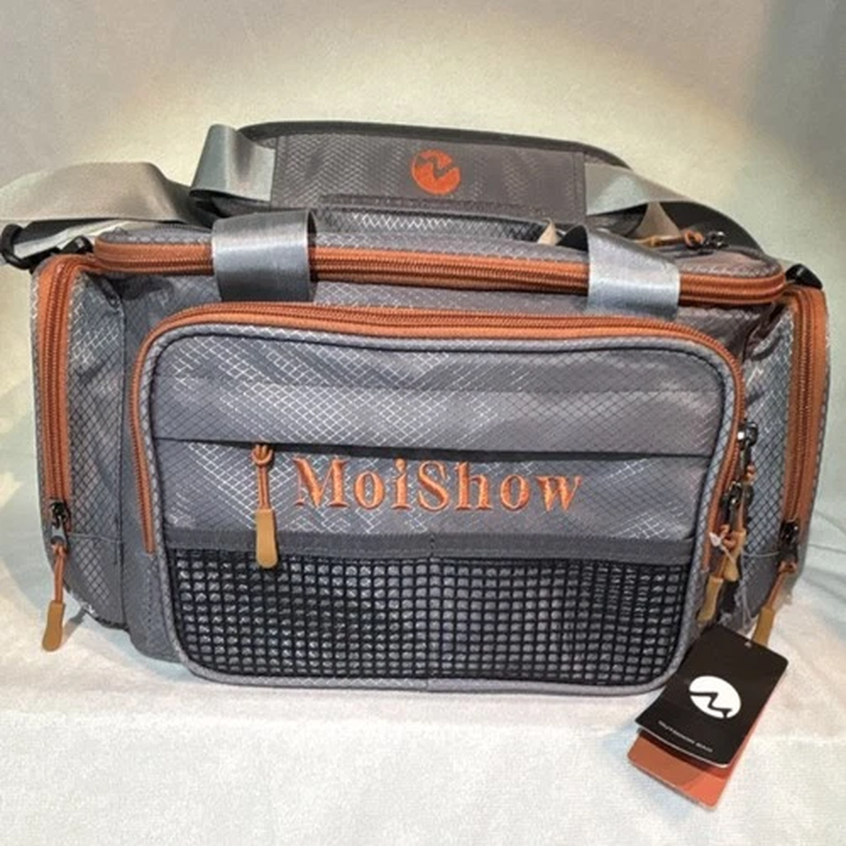 MoiShow Tackle Bag Water-Resistant Polyester 5-Pocket Gray/Brown 20 in