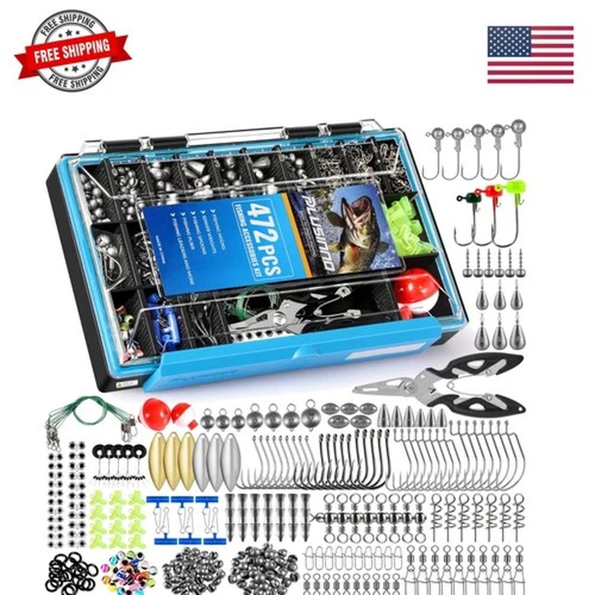 472PCS Fishing Accessories Kit, Waterproof Tackle Box with Tackle Included, F...