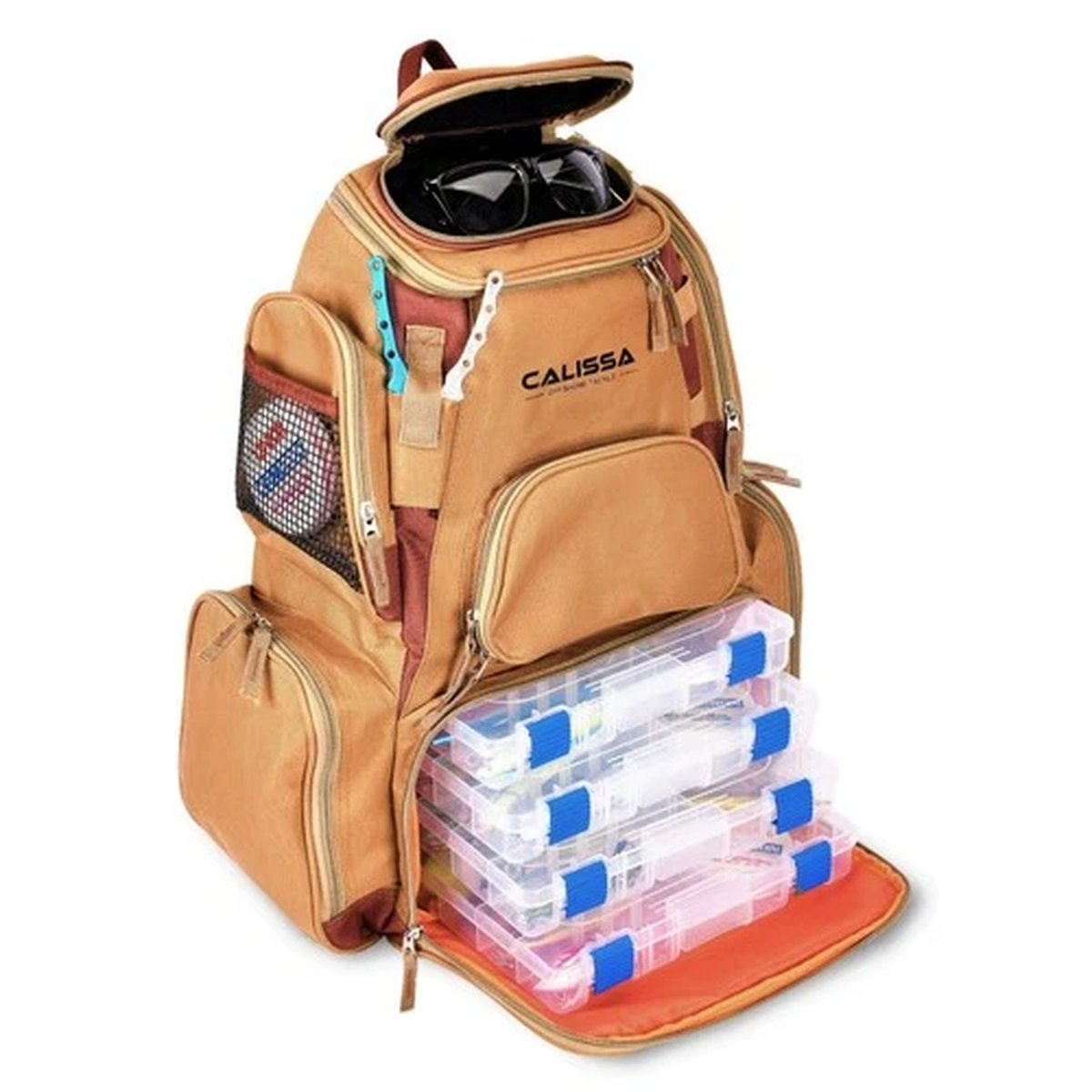 Calissa Offshore Fishing Tackle Backpack with 4 Tackle Boxes, Rain Cover