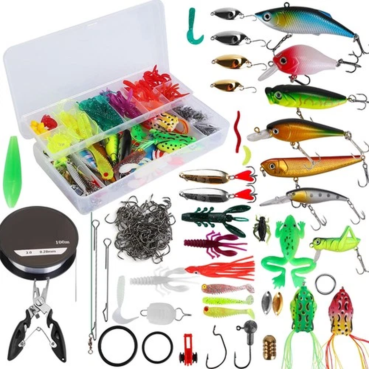 375Pc Fishing Lures Kit for Freshwater Bait Tackle Box Kit for Bass Trout Salmon