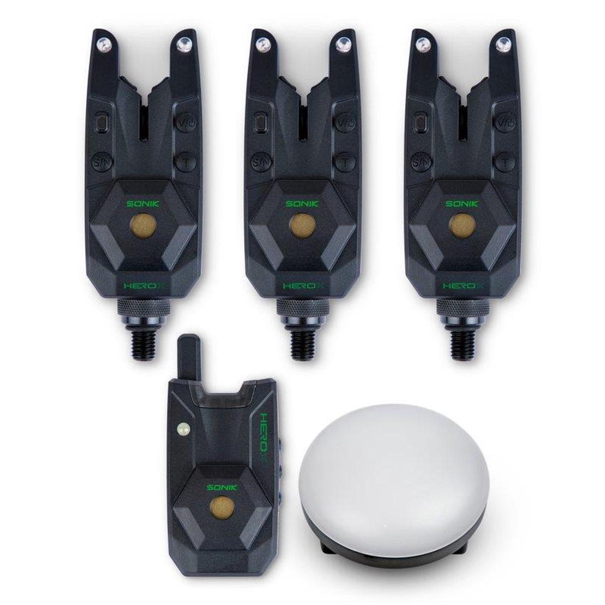 Sonik HeroX 3+1 Bite Alarm Set Plus Free Bivvy Light