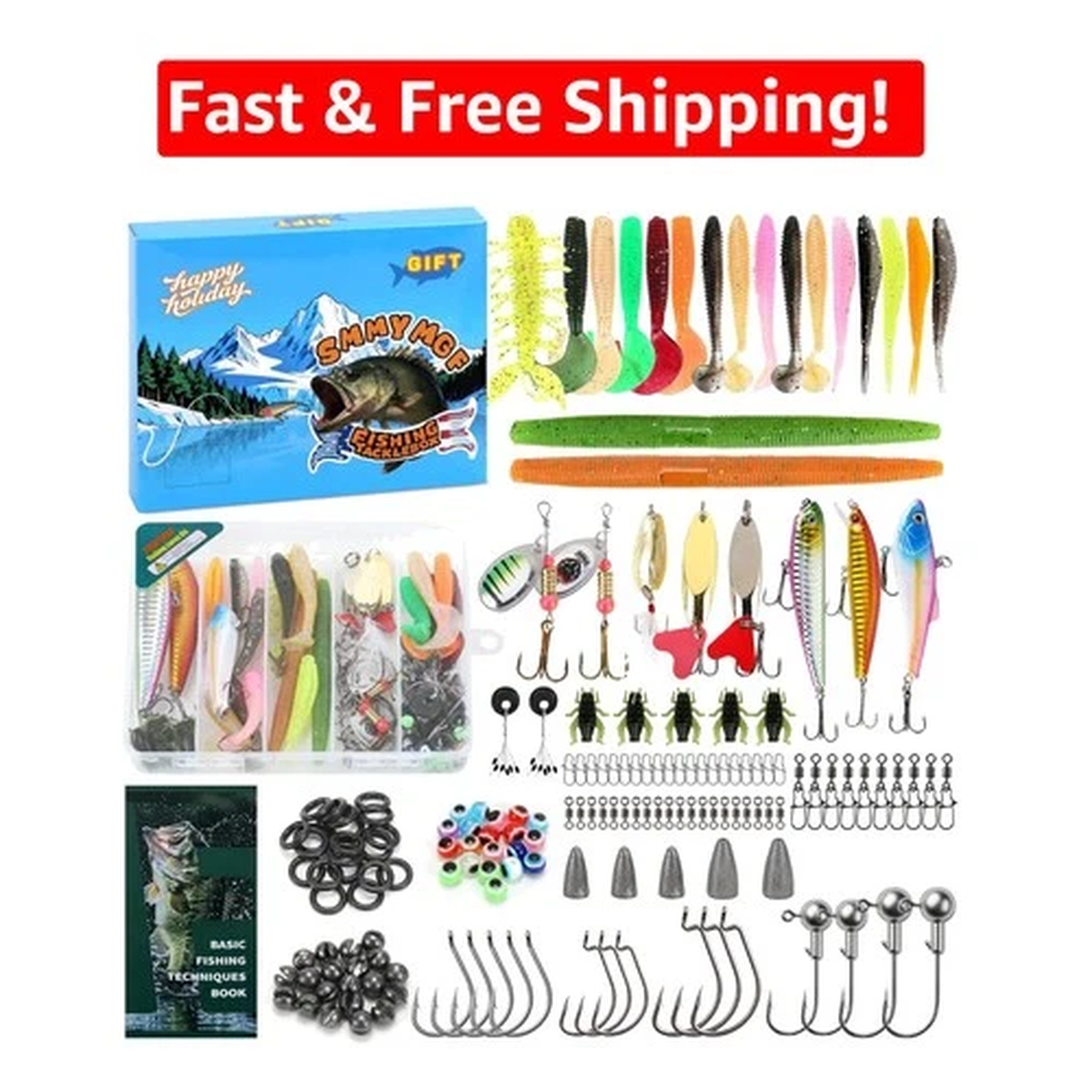 Complete 142-Pcs Fishing Kit with Lures, Hooks & Techniques Guide for Catching