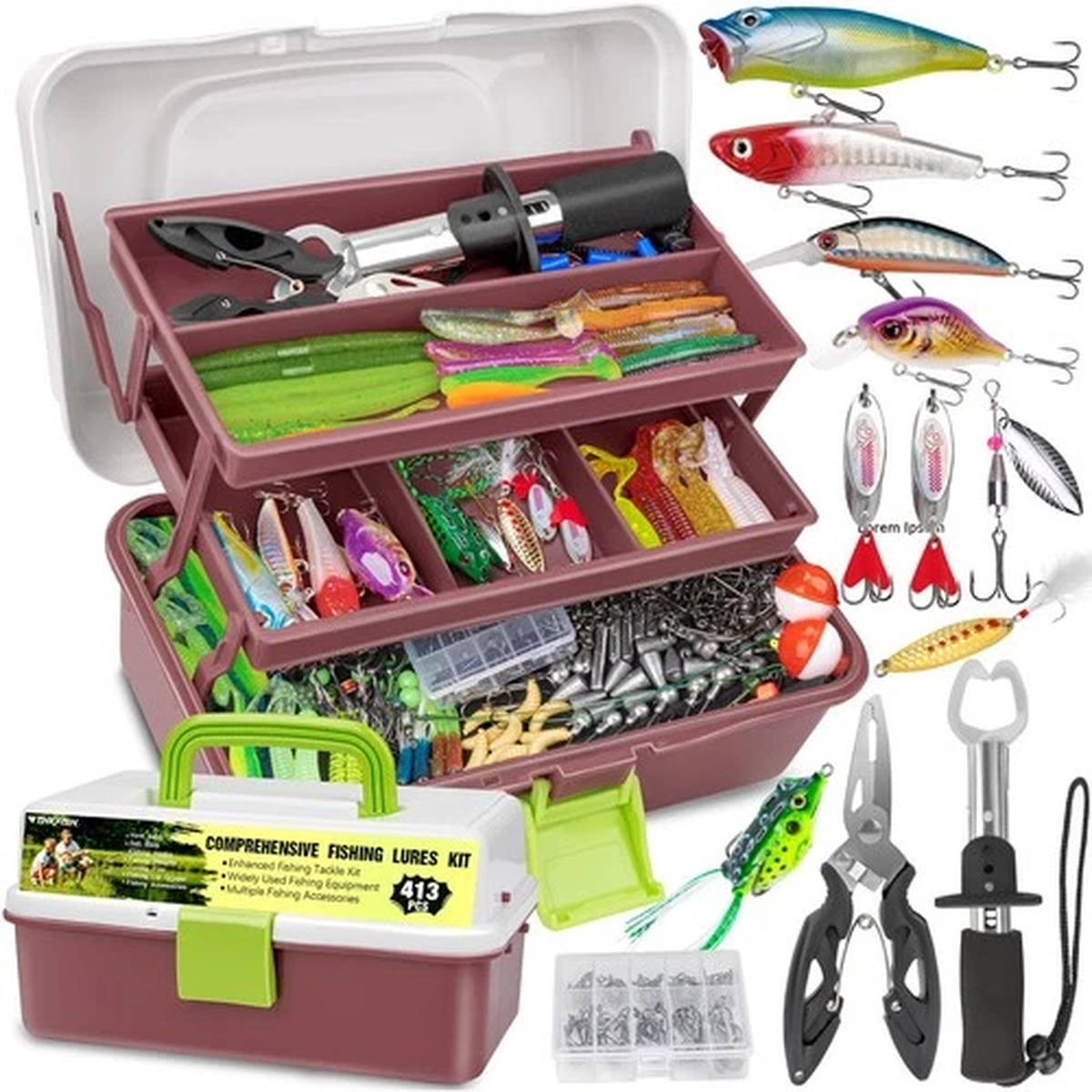Kit De Pesca De Agua Dulce Vi Senuelos De Superficie Y Accesorios De Lujo