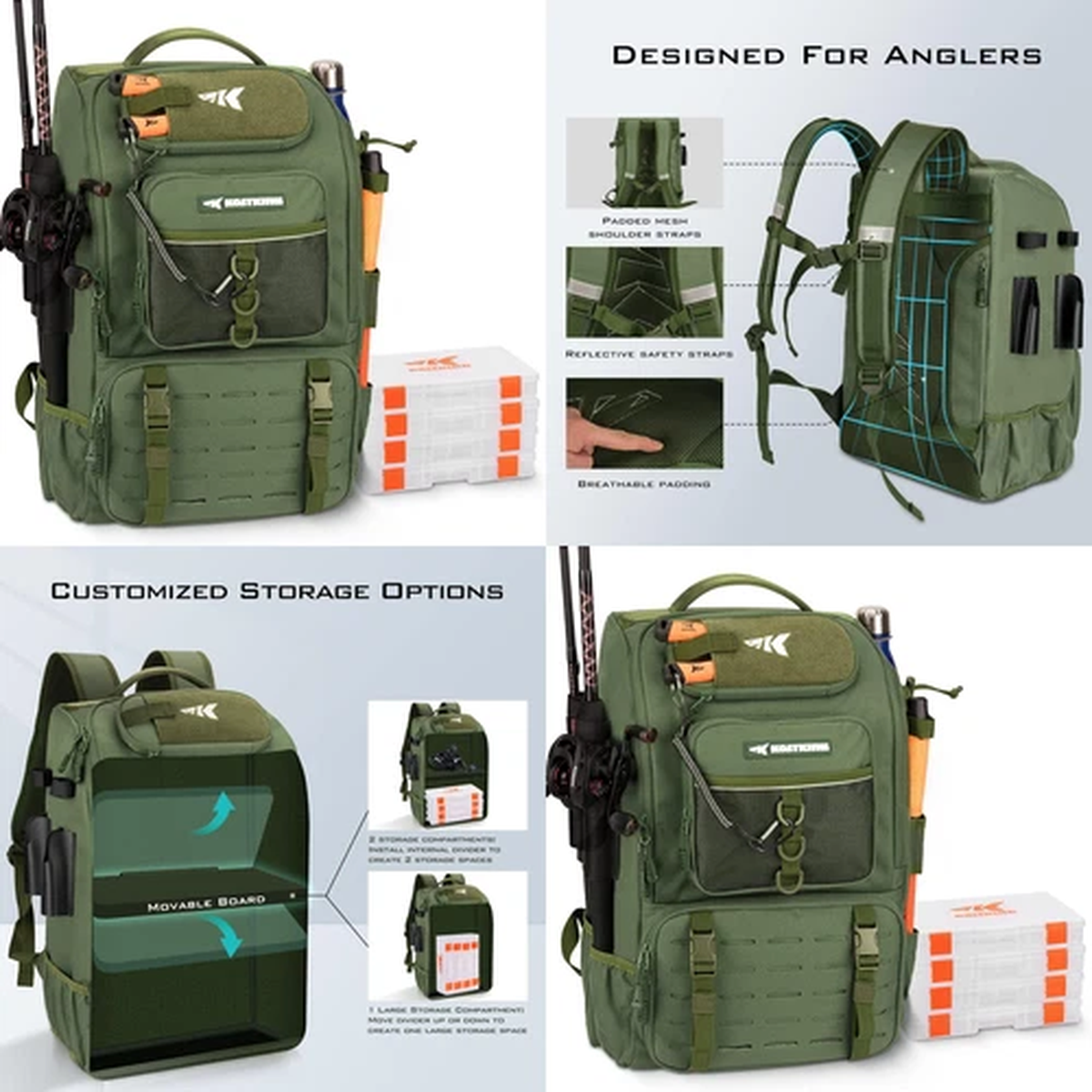 Fishing Bag Tackle Waterproof Storage 40L Backpack Rod Holder Gear Tackle Boxes