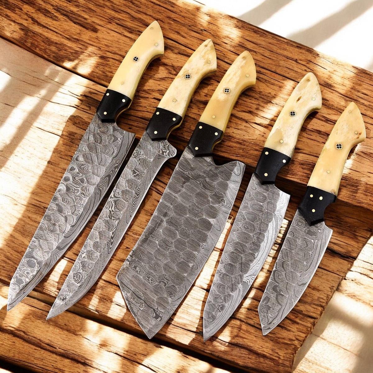 Damascus Knife Store Handmade Kitchen Knives Set | Bone & Horn Handles
