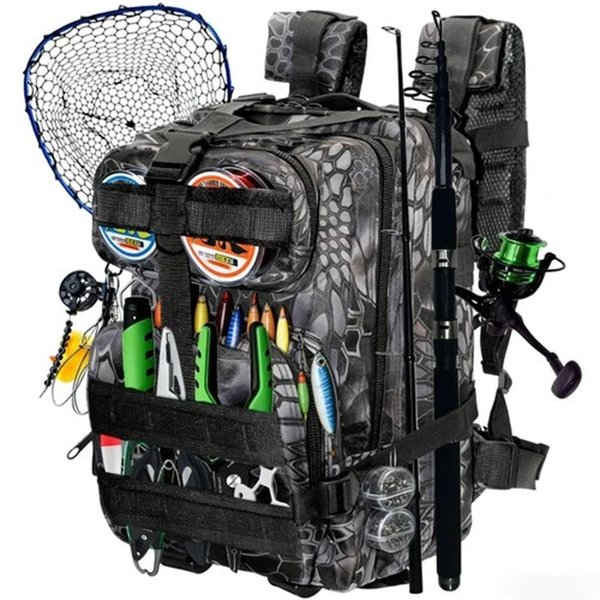 Professional Fishing Backpack Tackle Storage Bag Water Resistant Rod Holder NEW