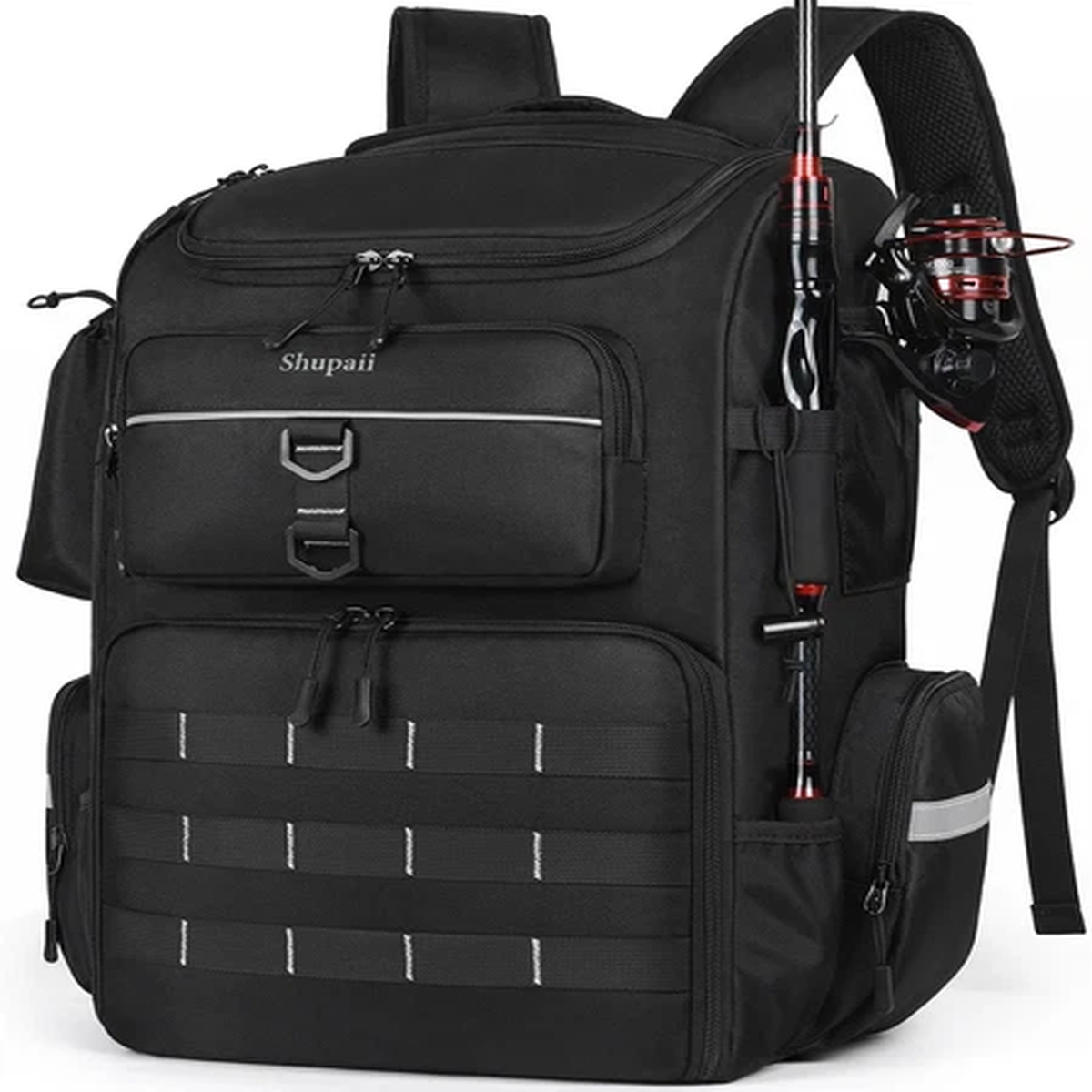 Large Fishing Backpack, Waterproof Fishing Bag with Rod Holders, 45L Tackle Box