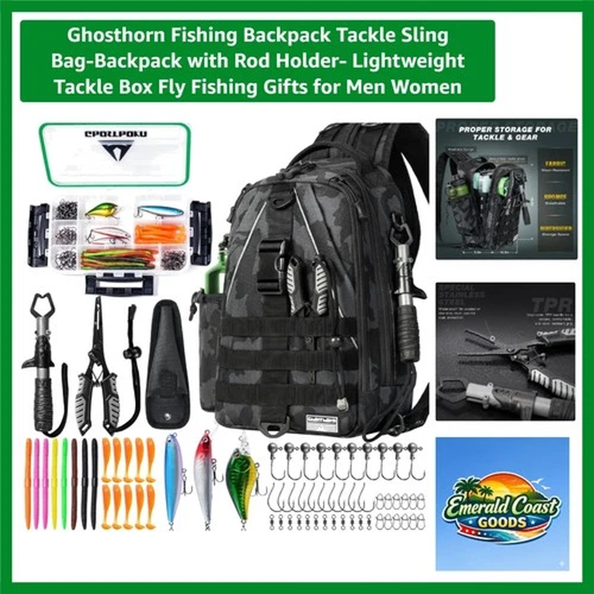 Lightweight Waterproof Fishing Backpack Sling Bag with Rod Holder & Gear Storage
