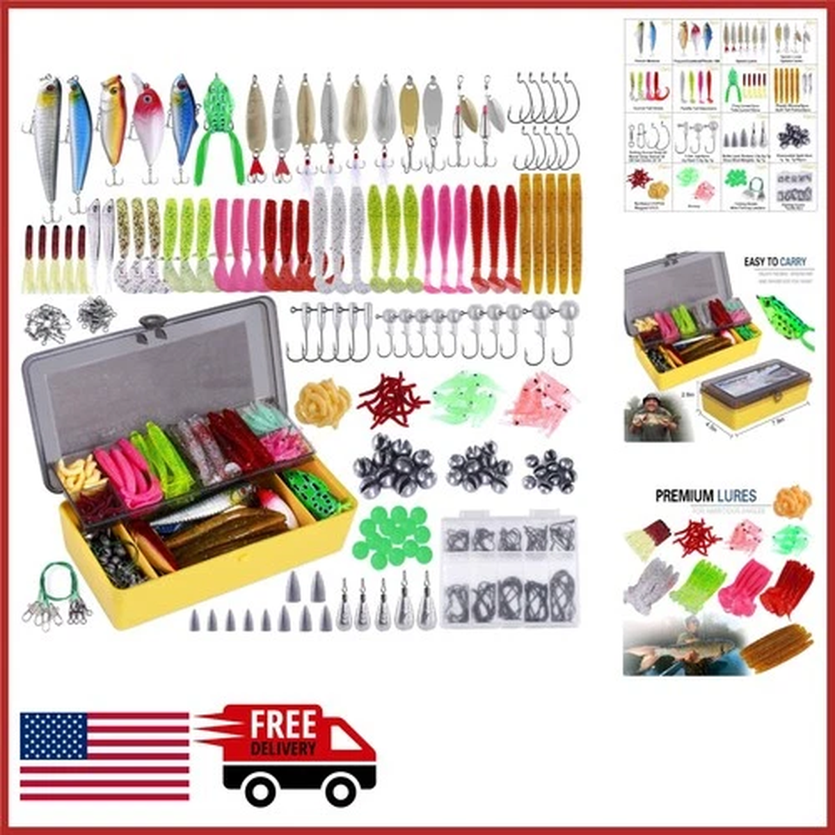 Fishing Tackle Box Kit 302pcs with Lures Accessories for Freshwater Fishing