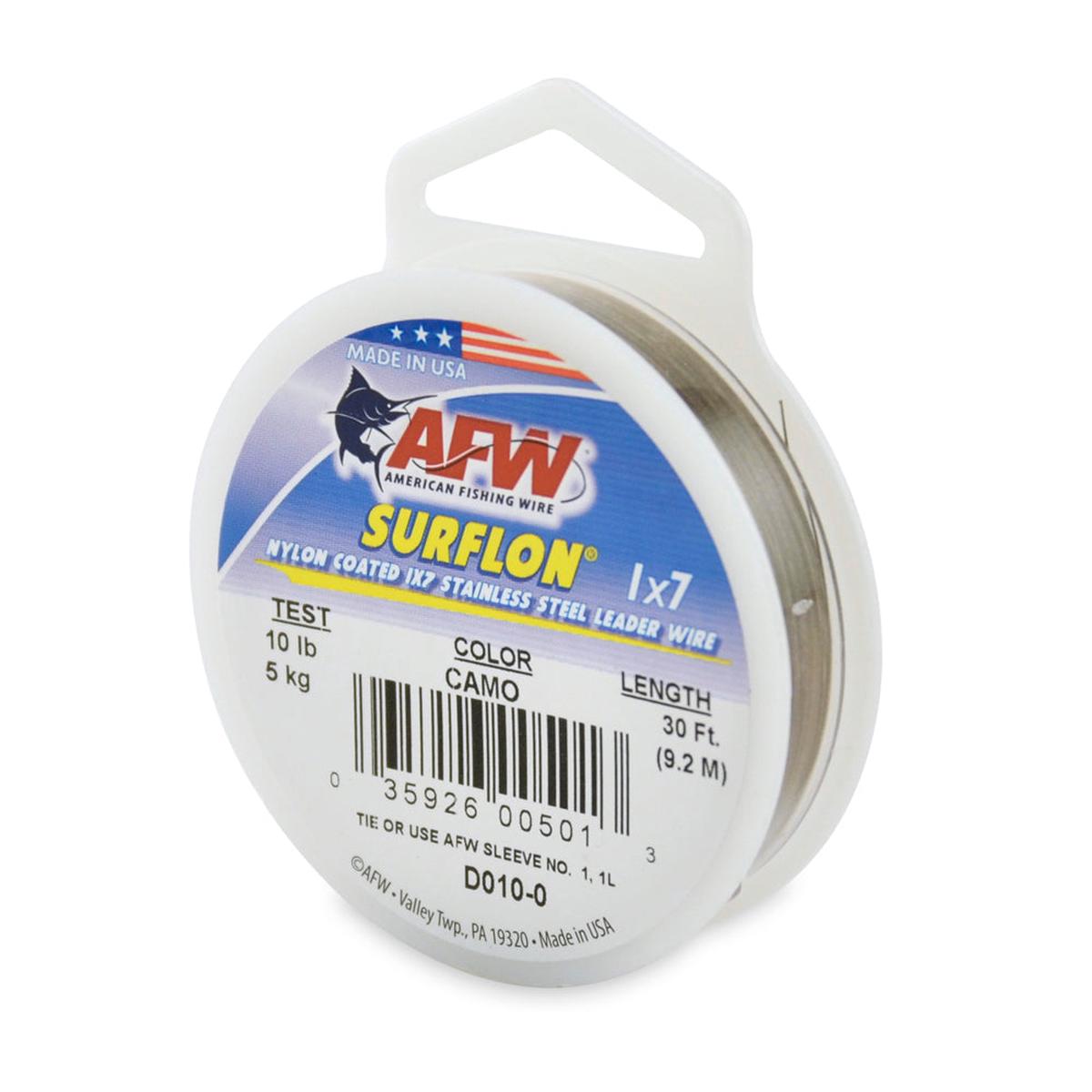 AFW American Fishing Wire Surflon Nylon Coated 1 x 7 Stainless Steel Leader Wire, Camo 30'.