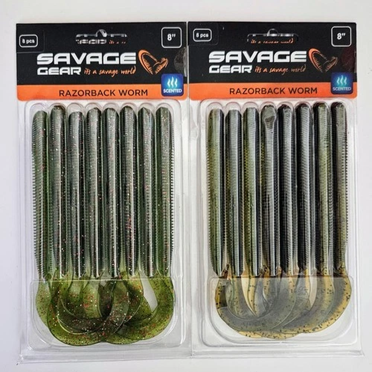 (Set of 2) Savage Gear Razorback Worm 8" 2 Colors In Set (8 Count Each) New