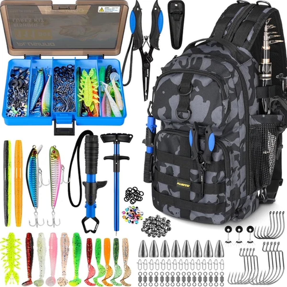 FISHING BACKPACK WITH TACKLE BOXES, WATERPROOF FISHING SLING TACKLE BAG FOR FISH