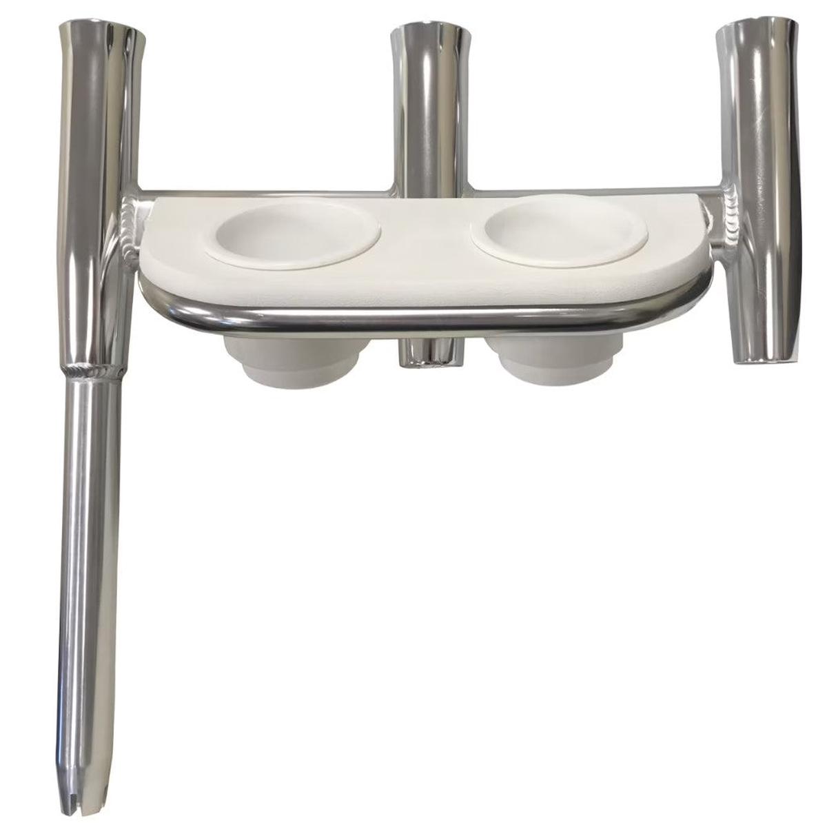 Tigress Offset Triple Aluminum Rod Holder with Storage Cup Holders - Starboard Side.