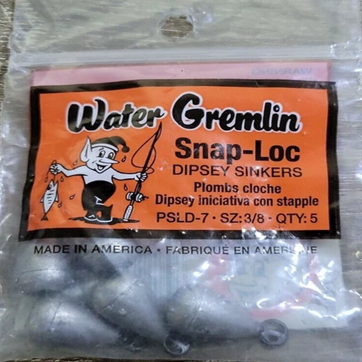 Water Gremlin Snap-Loc Dipsey Sinkers PSLD -7, Sz 3/8-1ea Bag Of 5pcs-NEW-SHIP24