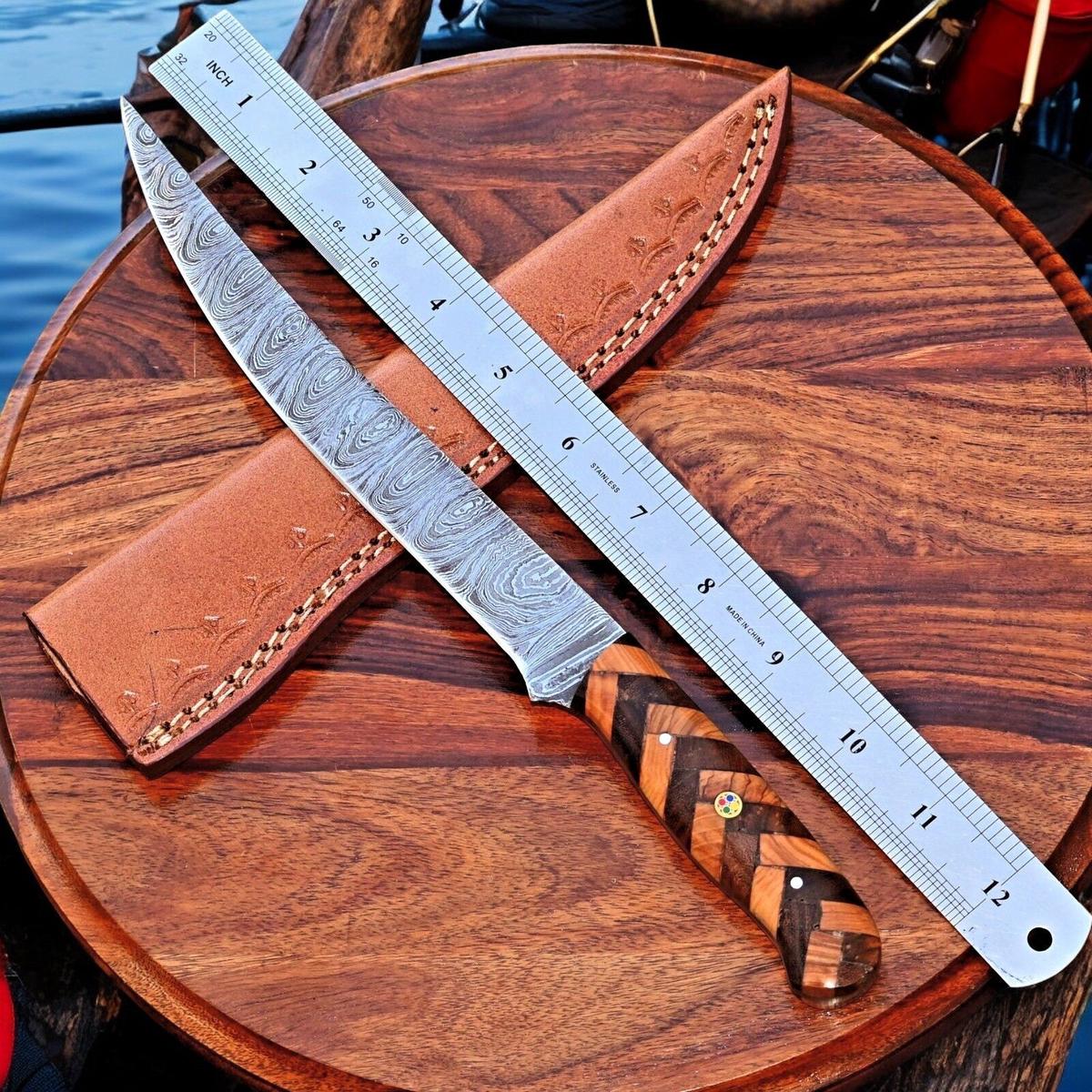 Damascus Knife Store Handmade Fillet Knife 12" with Olivewood Handle