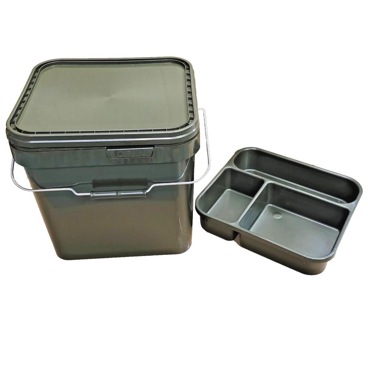 17 Litre Square Olive Green Bucket with Internal Tray