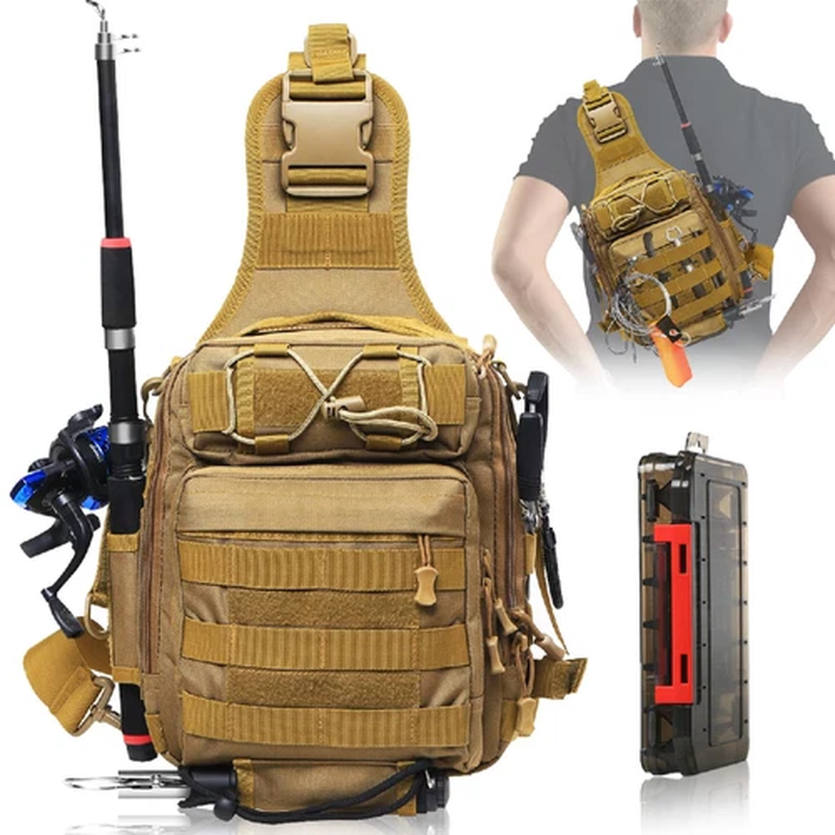 Aertiavty Fishing Backpack Tackle Boxes Fishing Tackle Bag Rod Holder For