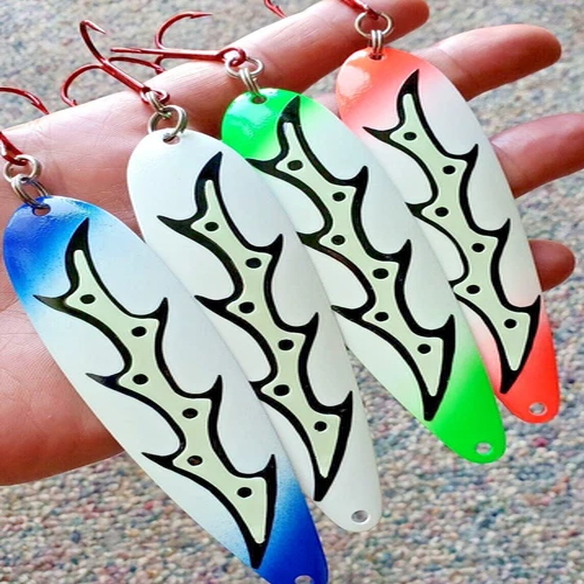 4pc Lot - UV Holo Super Glow Salmon Trolling Spoons Fisher Tackle
