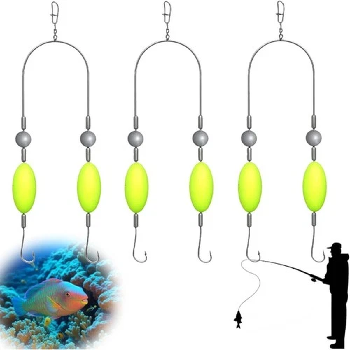 3 PCS Double Hook Reverse Bottom Fishing Rig Single Line Pier Lake Gear
