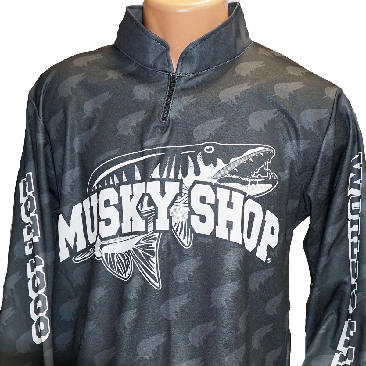 Musky Shop Long Sleeve Quarter Zip Shirt Black Gray White