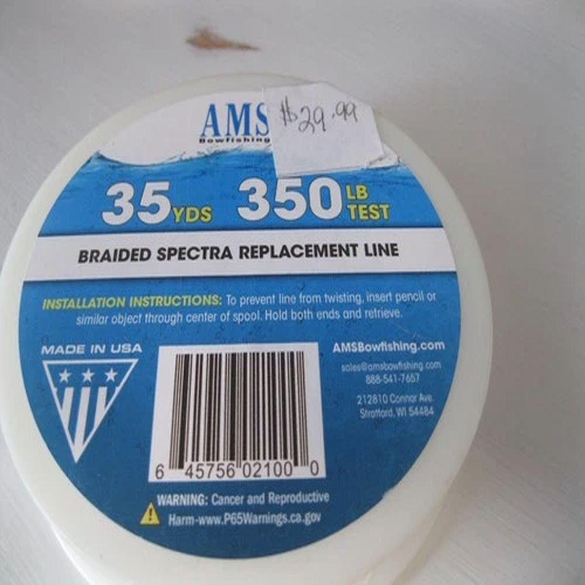 AMS Bowfishing Line - 35yds - 350lbs - white braided spectra
