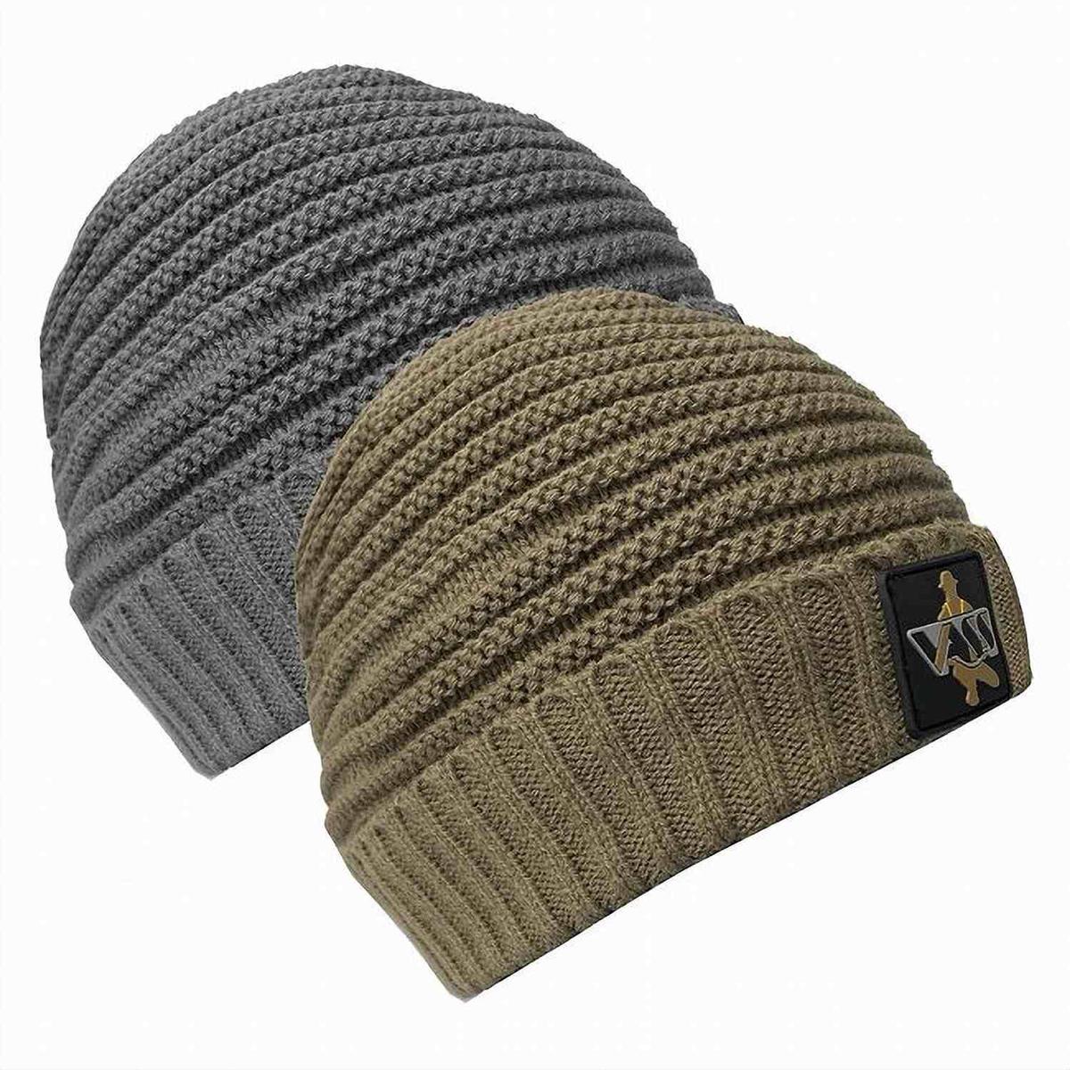 Vass Fleece Lined' Ribbed Beanie (Rubber Badge) One Size