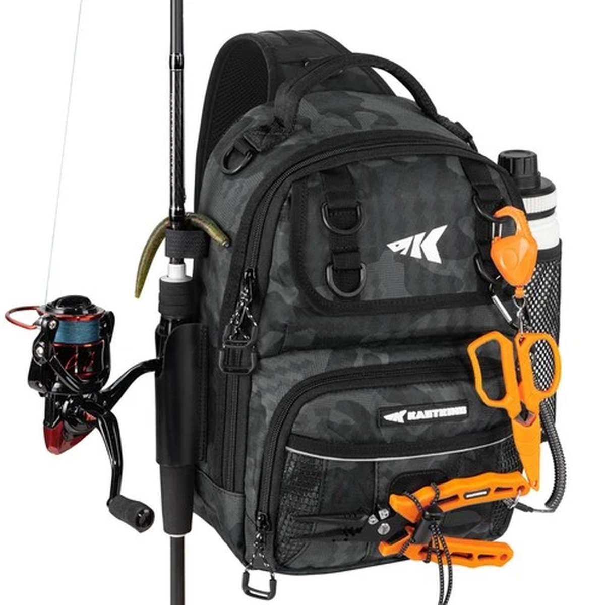 KastKing BaitSpace Standard Fishing Tackle Sling Bag, Standard, A: Black Camo