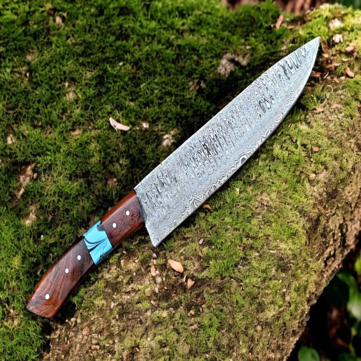 Damascus Knife Store Custom Handmade Damascus Hunting Knife 13" with Rosewood Handle