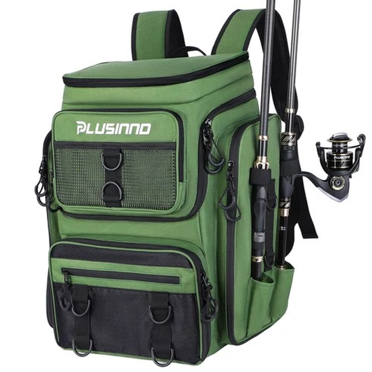 PLUSINNO Fishing Backpack with Rod Holders Tackle Box, 42L Large Water-resist...