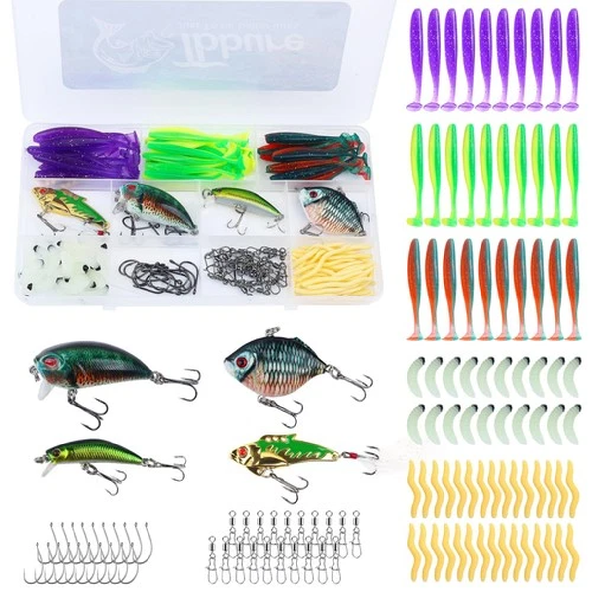 124 Pcs Fishing Lures Gear Equipment Tackle Box for Bass, Fish Kit with Soft ...