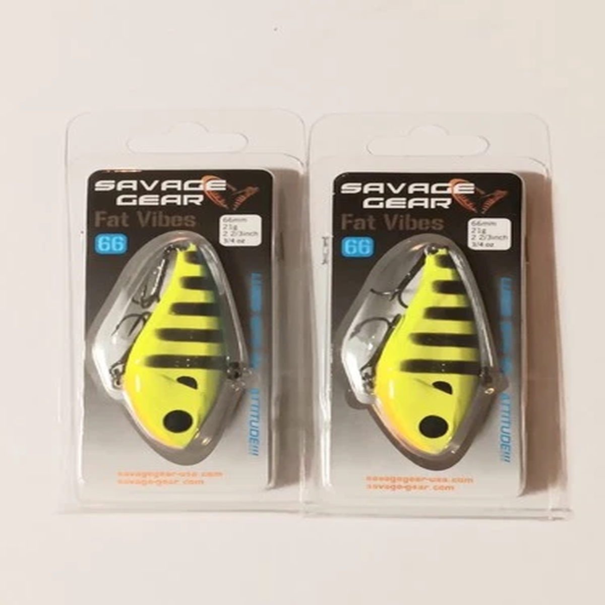 2 Savage Gear Fat Vibes 66. 2&2/3" 3/4 oz. Chartreuse Tiger