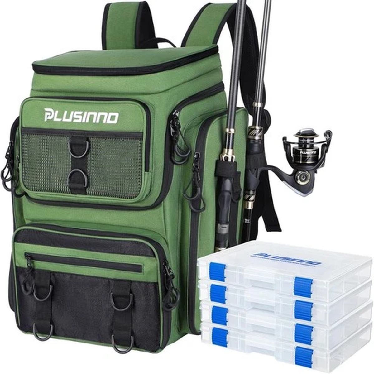 Fishing Backpack W/ Rod Holders Tackle Box 42L Large Water-resistant Fishing